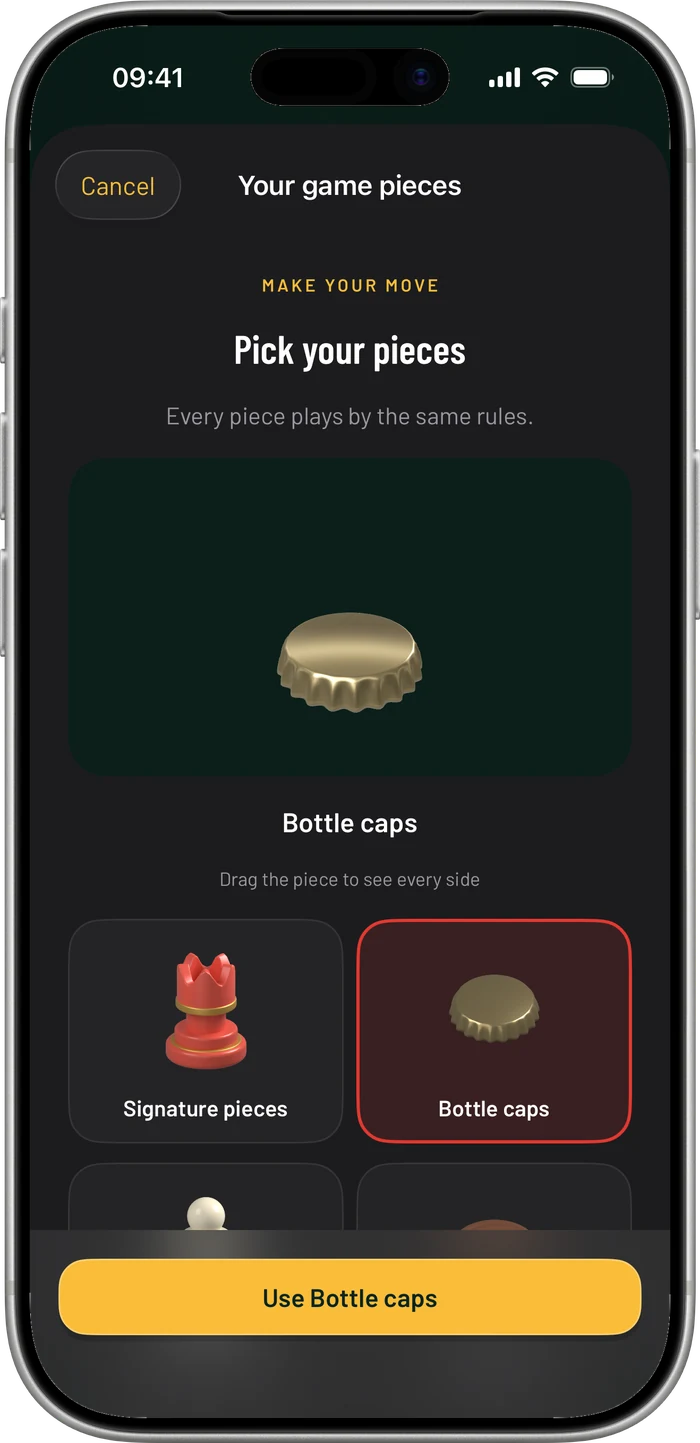 The Loodie piece picker displaying a three-dimensional bottle cap